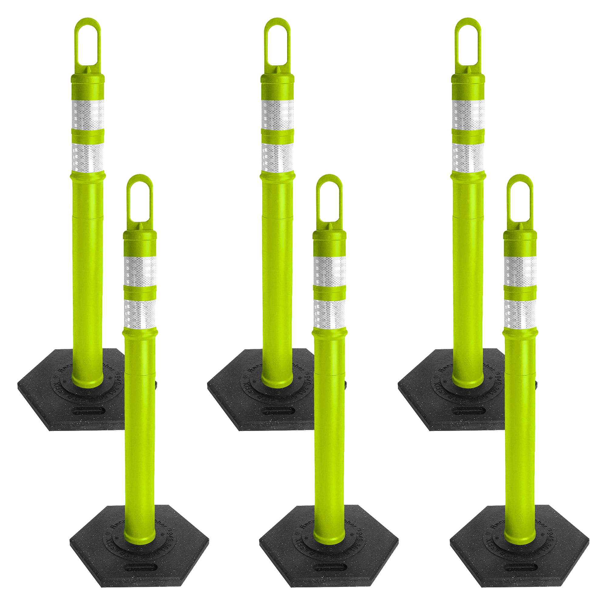 Mr. Chain Safety Green Delineators — 47.5in. Height, 4in. Diameter, Reflective Collars, 18 Lb. Recycled Rubber Base, 6-Pack, Model# 78214-6